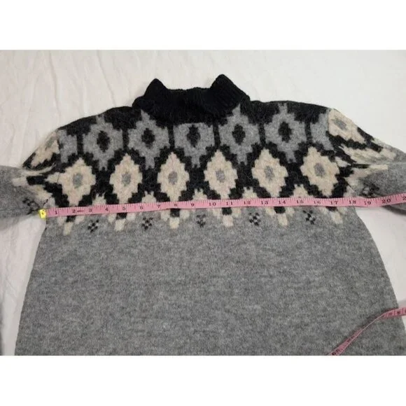 MONROW Mock Neck Fair Isle Sweater small Black White Gray Wool Alpaca Blend S13 - Picture 7 of 7